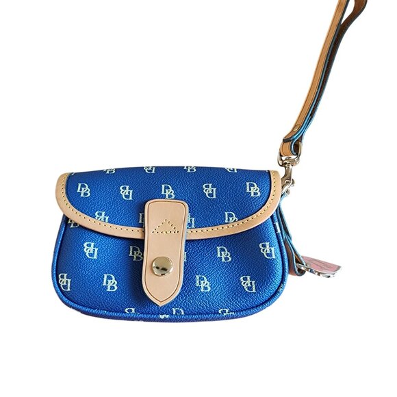 Dooney & Bourke Handbags - Dooney & Bourke DB Wristlet Clutch Bag Purse Blue w Leather Trim Strap